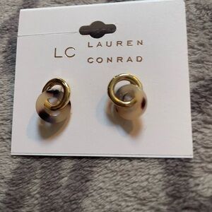 LC Lauren Conrad Gold Loop Earrings with Tortoiseshell Discs